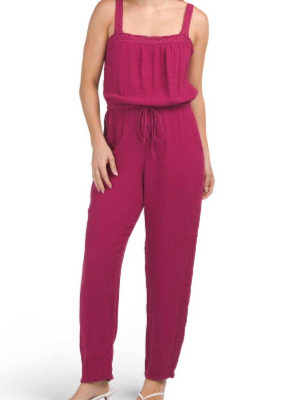Michael Stars Jodi  gauze Magenta Sleeveless Textured Jumpsuit with Tie Waist